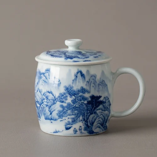 Antique Blue & White "Thousand Mountains Hidden Waterfall" Office Mug