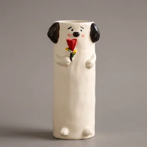 Hand-Painted Under-Glaze Puppy Vase