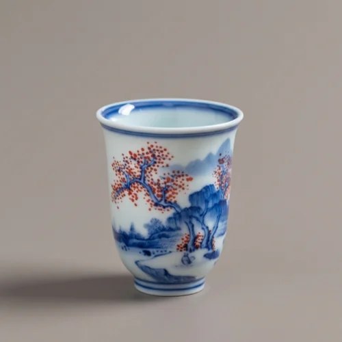 Hand-Painted Blue & White "Stream Maple Serenity" Aroma Cup