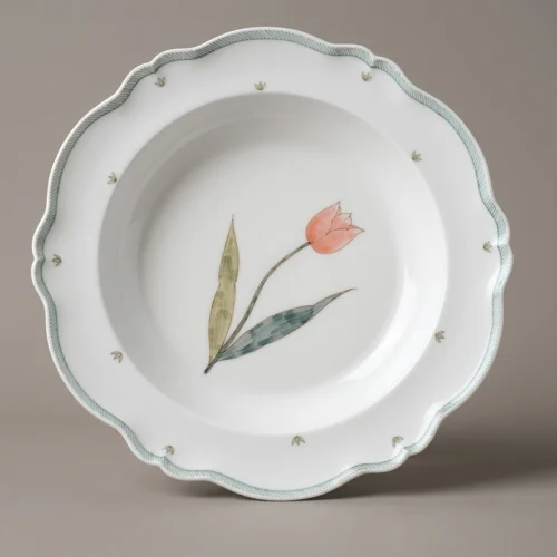 Hand-Painted Tulip Scalloped Ceramic Plate