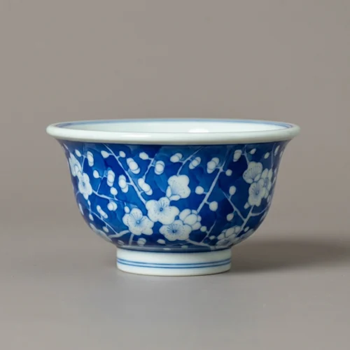 Hand-Painted Antique Ice Plum Blossom Blue & White Ya Shou Bei (Pressure Hand Tea Cup)