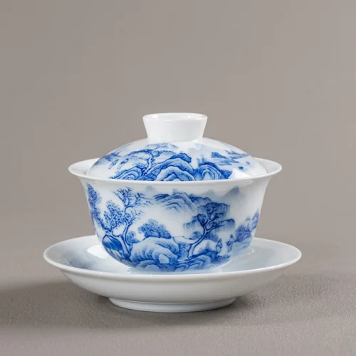Hand-Painted Blue & White Sancai Gaiwan