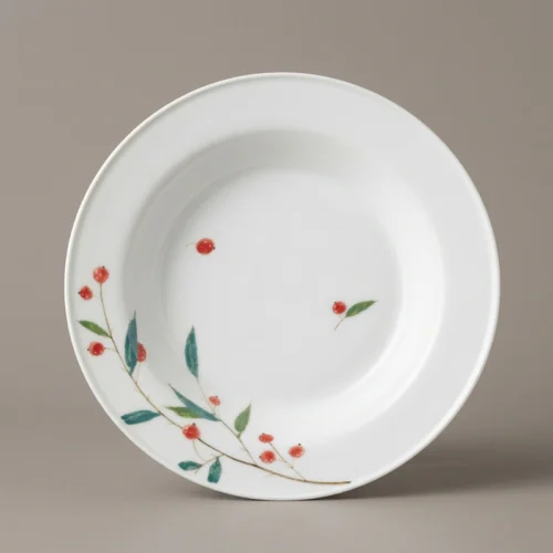 Hand-Painted Red Berry Branch Ceramic Plate