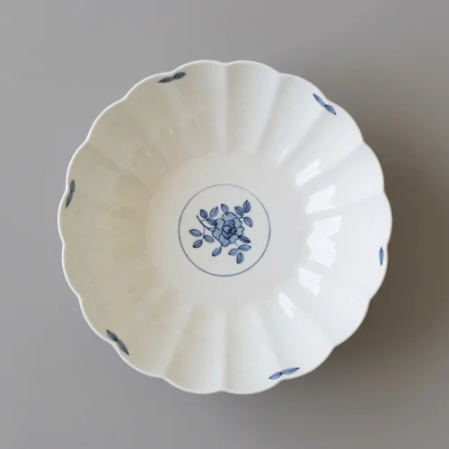 Hand-Painted Blue Peony Scalloped Ceramic Plate