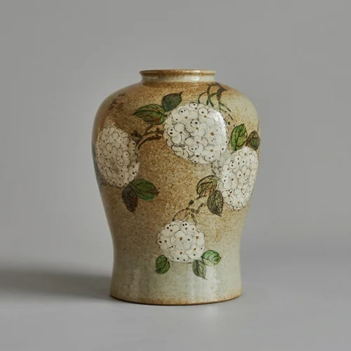 Hand-Painted Hydrangea  Ceramic Vase