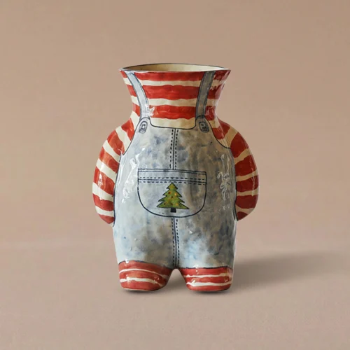 Hand-Painted Overalls  Ceramic Vase