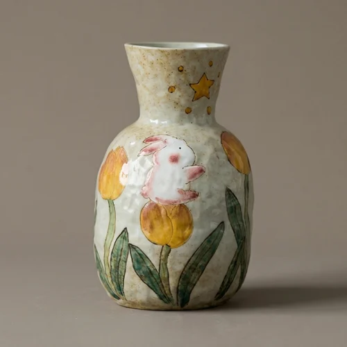 Hand-Pinched "Star-Reaching Bunny" Ceramic Vase