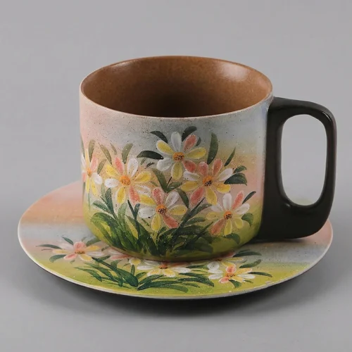 Hand-Painted Oil-Painted Daisy Cup & Saucer Set