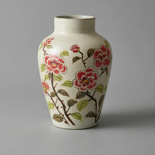 Hand-Painted Overglaze Camellia Ceramic Vase