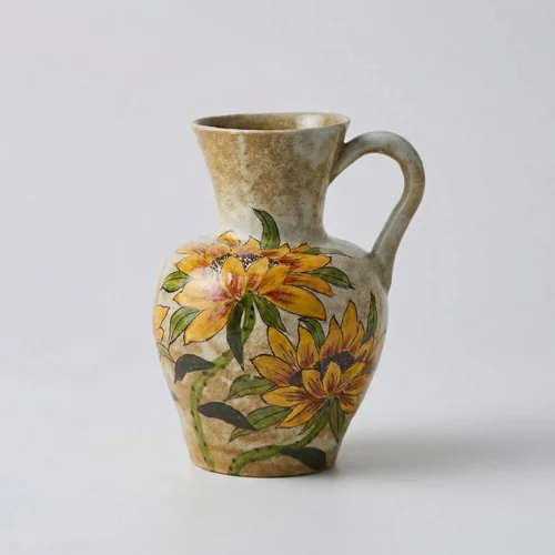 Hand-Painted Sunflower Single-Handle Ceramic Vase