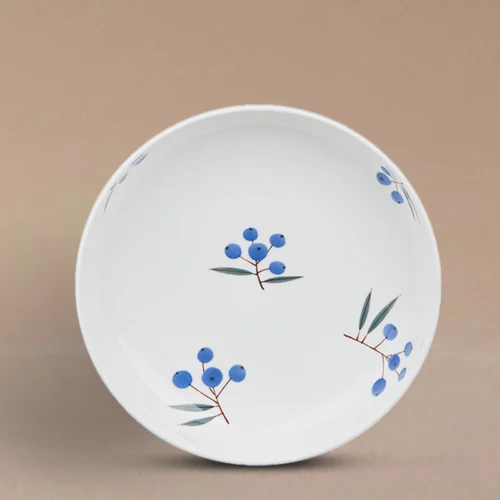 Hand-Painted Blue Berry Branch Ceramic Plate