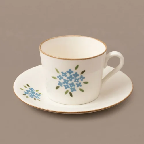Forget-Me-Not Blue Cluster Hand-Painted High-Fire Underglaze Cup & Saucer