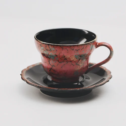 Dunhuang Crackle Glaze Red-Gold Gourd Cup & Saucer Set