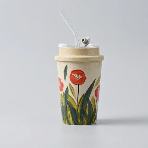 Blaze Tulip Hand-Painted umbler with Straw