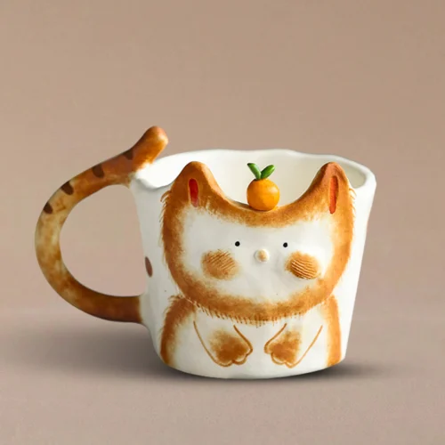 Hand-Pinched Orange Cat Ceramic Mug