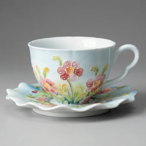 Daffodil Hand-Painted High-Fire Underglaze Cup & Saucer Set