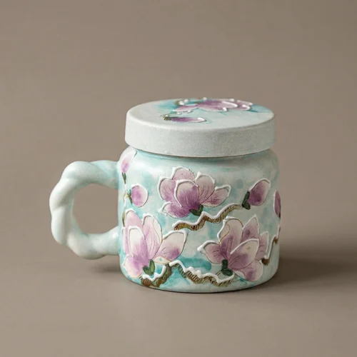 Hand-Painted Embossed Magnolia Mug