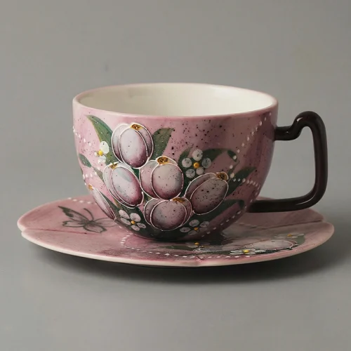 Blush Purple Tulip Hand-Painted Cup & Saucer Set