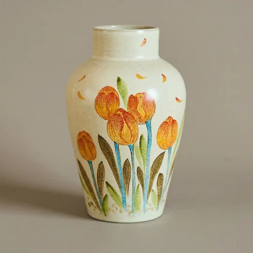 Hand-Painted Overglaze Tulip Ceramic Vase