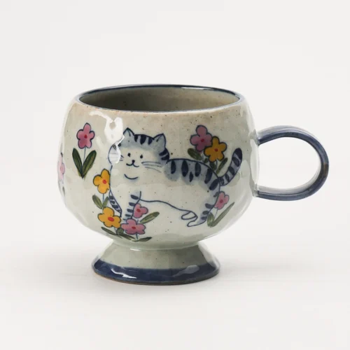 Tabby in the Flowers Hand-Painted Pedestal Mug