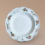 Hand-Painted Underglaze Cat & Hydrangea Scalloped Ceramic Plate