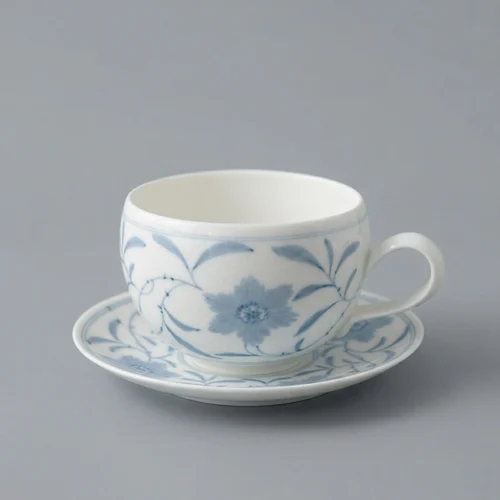 Blue Vine Hand-Painted Blue & White Coffee Cup & Saucer Set