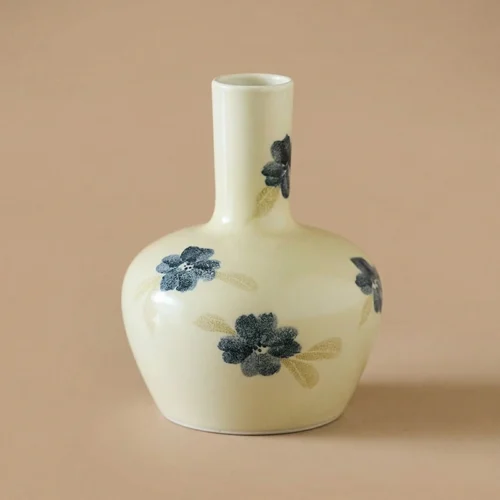 Hand-Painted Overglaze Blue Flower Ceramic Vase