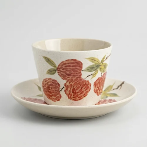 Jingdezhen Hand-Painted Lychee Cup & Saucer
