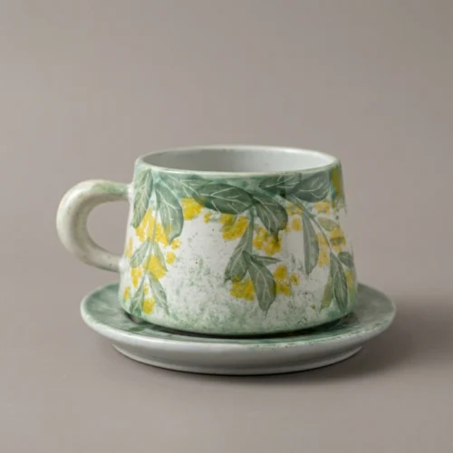 Hand-Painted High-Fire Underglaze Cup & Saucer
