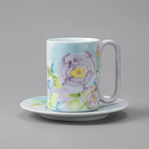 Impressionist Floral Hand-Painted High-Fire Underglaze Cup & Saucer Set