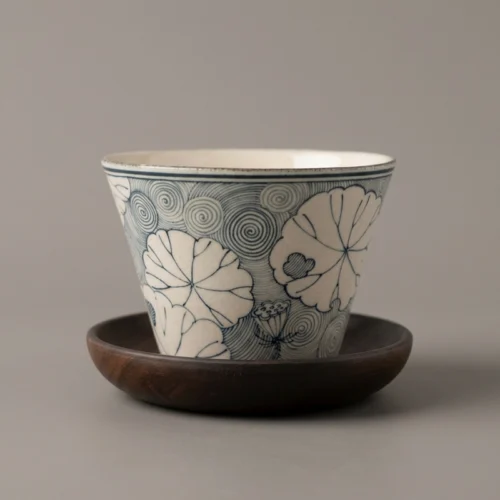 Blue & White Lotus Wave Hand-Painted Underglaze Coffee Cup
