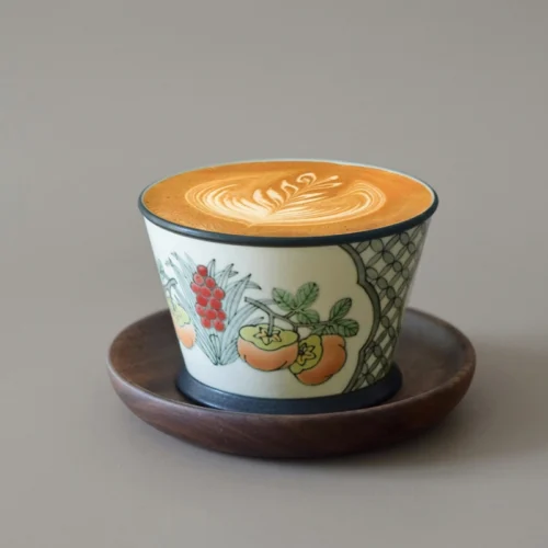 Persimmon Blessing Hand-Painted Underglaze Grip Coffee Cup