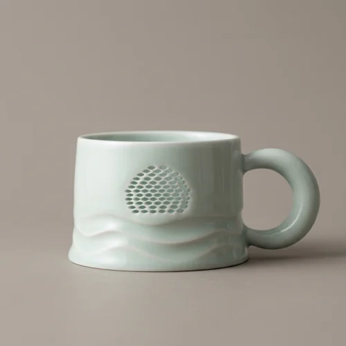 Moon Over the Sea Linglong Celadon Mug