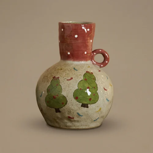 Hand-Painted Snowman Rustic Ceramic Vase