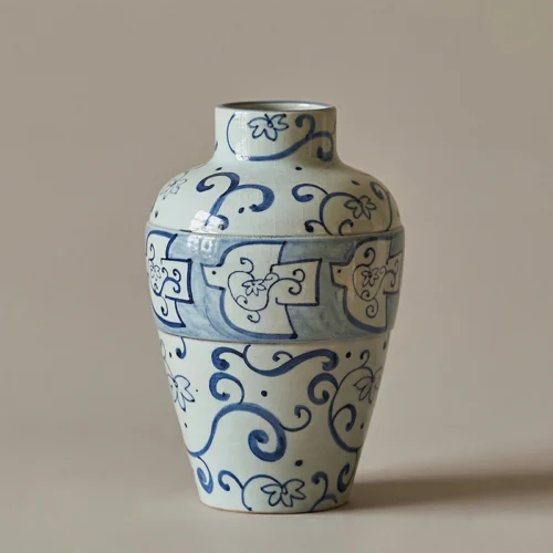 Hand-Painted Blue & White Ceramic Vase