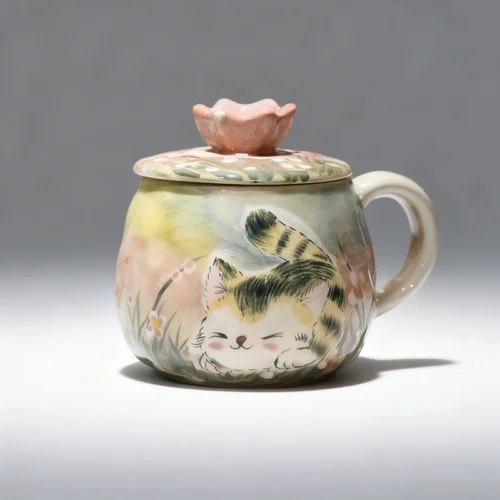 Napping Tabby Hand-Painted Lidded Coffee Mug