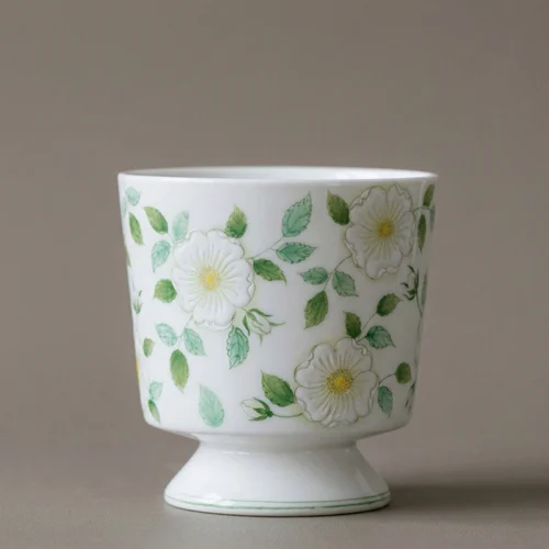 White Camellia Hand-Painted Stemmed Coffee Cup