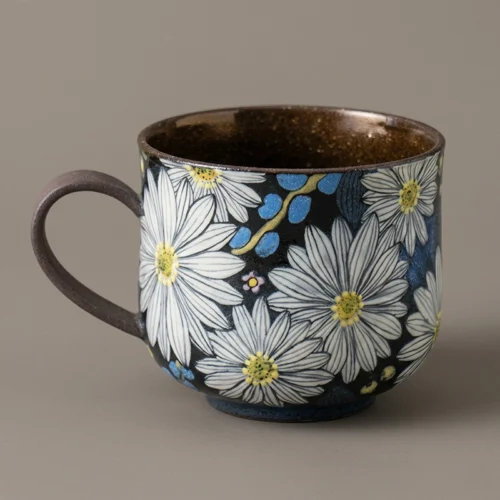 Hand-Painted Daisy High-Fire Under-Glaze Purple Clay Coffee Cup