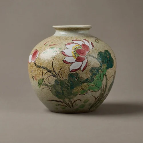 Hand-Painted Lotus Large-Belly Ceramic Vase