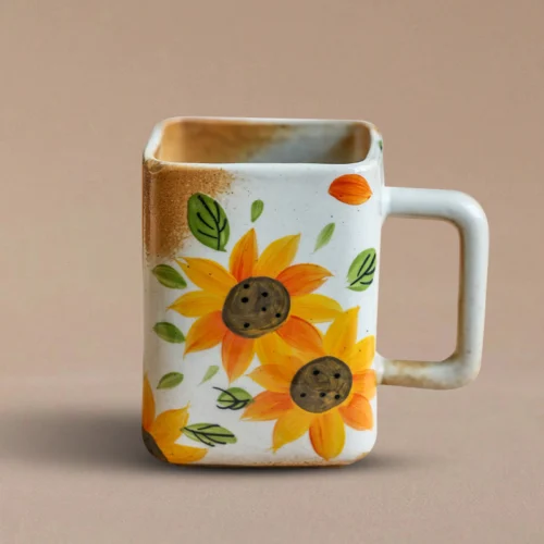 Hand-Painted Sunflower Square Ceramic Mug