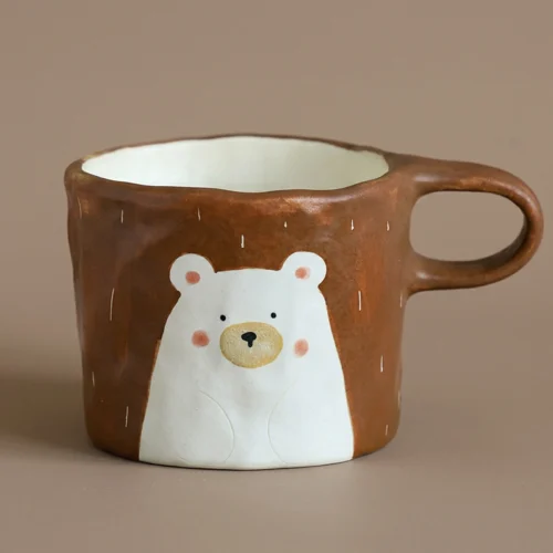 Hand-Pinched & Hand-Painted Rainy Polar Bear Mug