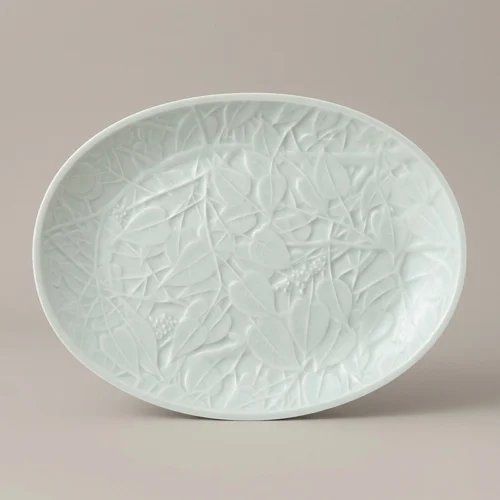 Celadon Relief Foliage Oval Plate