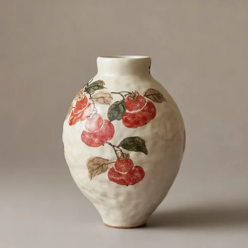 Hand-Painted Persimmon Ceramic Vase