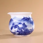Hand-Painted Blue and White "Landscape Zen" Pitcher