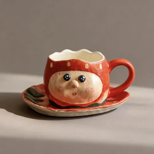Hand-Pinched & Hand-Painted Strawberry Doll Cup & Saucer Set