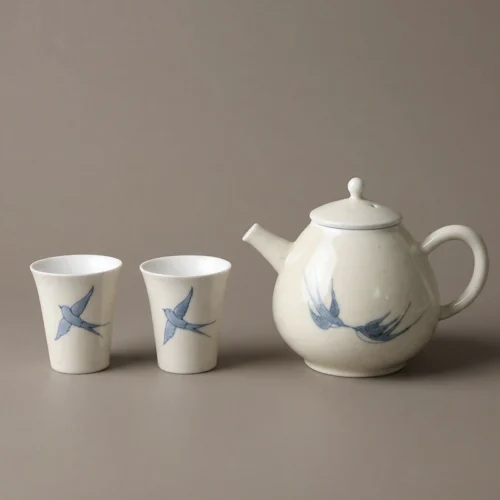Spring Swallows Return Hand-Painted High-Fire Underglaze Teapot Set (3pcs)