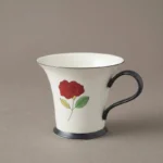 Vintage Red Rose Hand-Painted Underglaze Coffee Cup