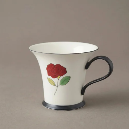 Vintage Red Rose Hand-Painted Underglaze Coffee Cup