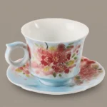 Hand-Painted Peach Blossom Cup & Saucer Set
