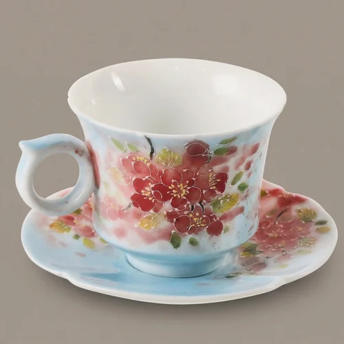 Hand-Painted Peach Blossom Cup & Saucer Set